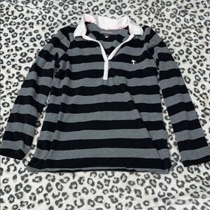 Motherhood Maternity Black and Gray Striped Womens Polo